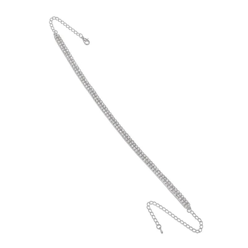 2 Row Crystal Choker Rhinestone Necklace For Women