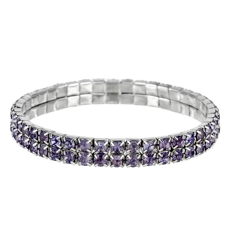 Bangle Bracelet Amethyst Rhinestone 2 Row, Multicolor