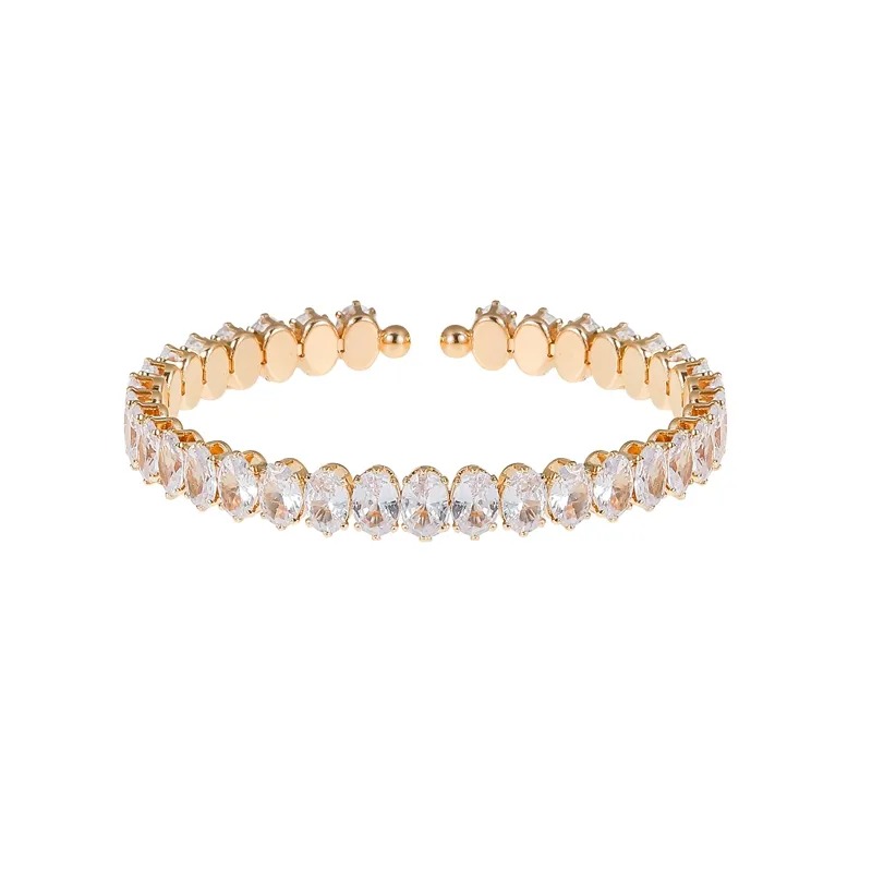 Bangle Coil Bracelet Oval Crystal Cubic Zirconia for Women