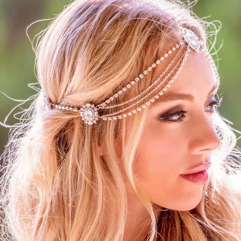 Retro Fringe rhinestone Hair Chain for Brides - Image 2