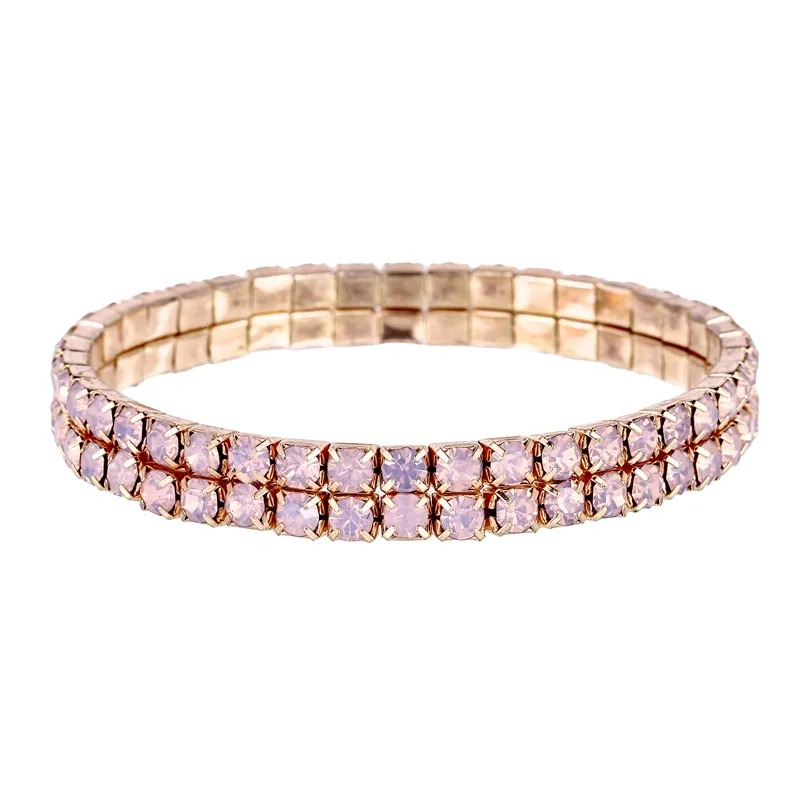 Stretch Bracelet Rose Gold Opal Rhinstone 2 Row