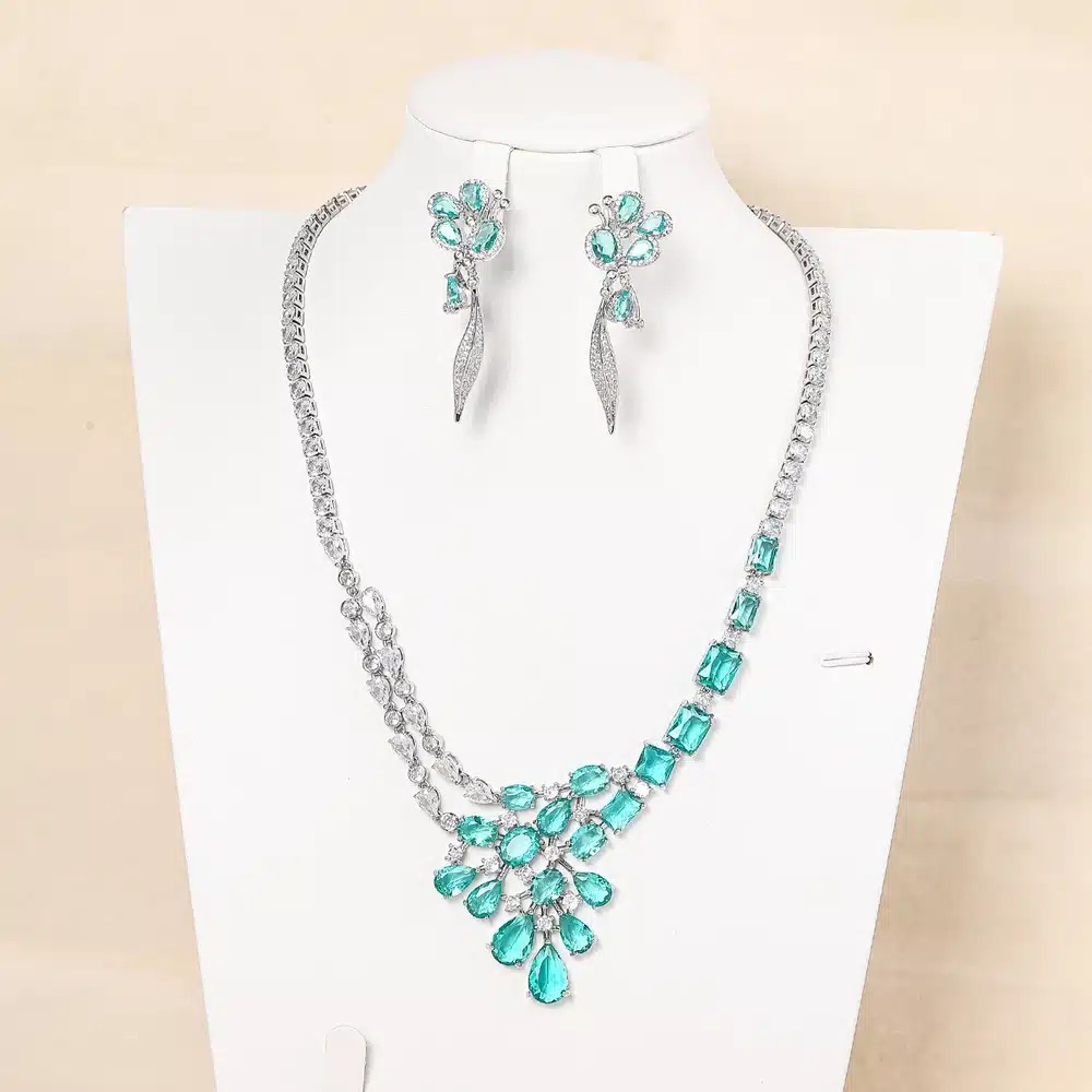 Elegant Green Cubic Zirconia Wedding Jewelry Set