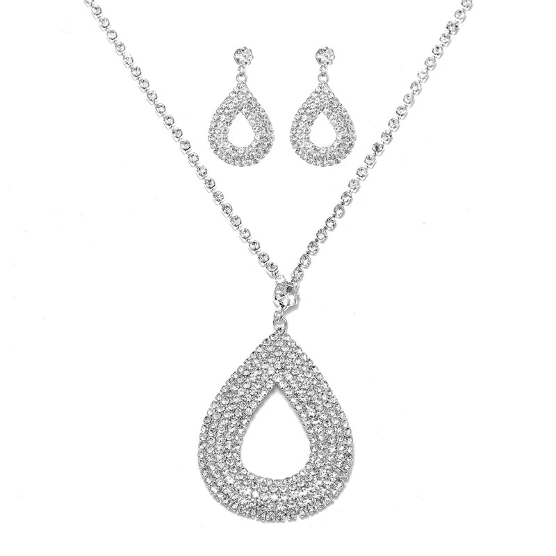Rhinestone Necklace Earrings Set LN0012