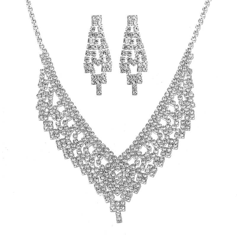 Rhinestone Necklace Earrings Set LN0017