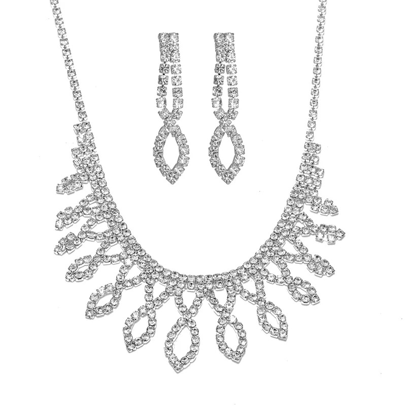 Rhinestone Necklace Earrings Set LN0021B