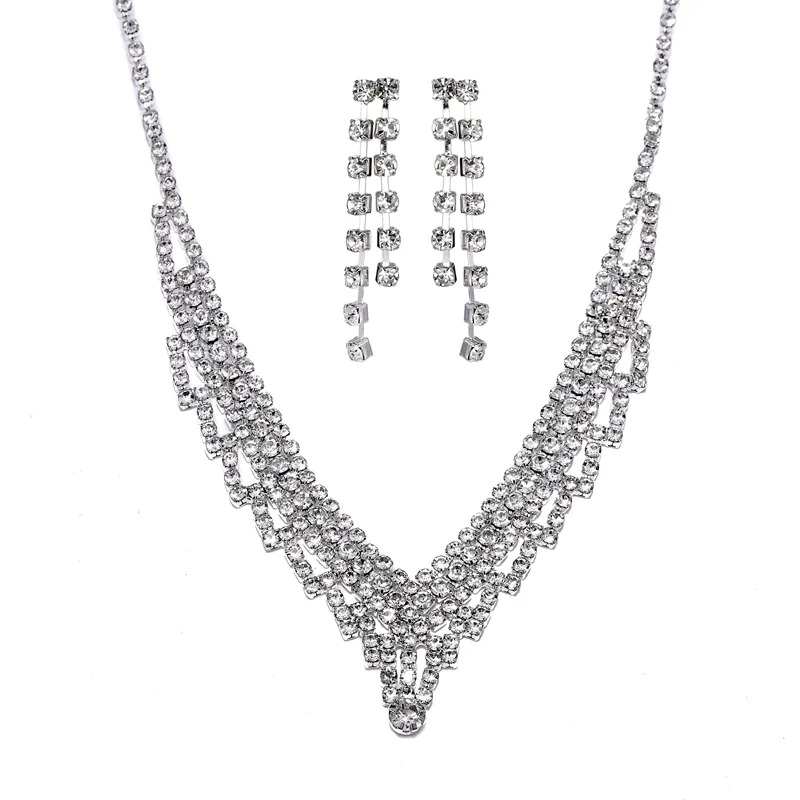 Rhinestone Necklace Earrings Set LN0022