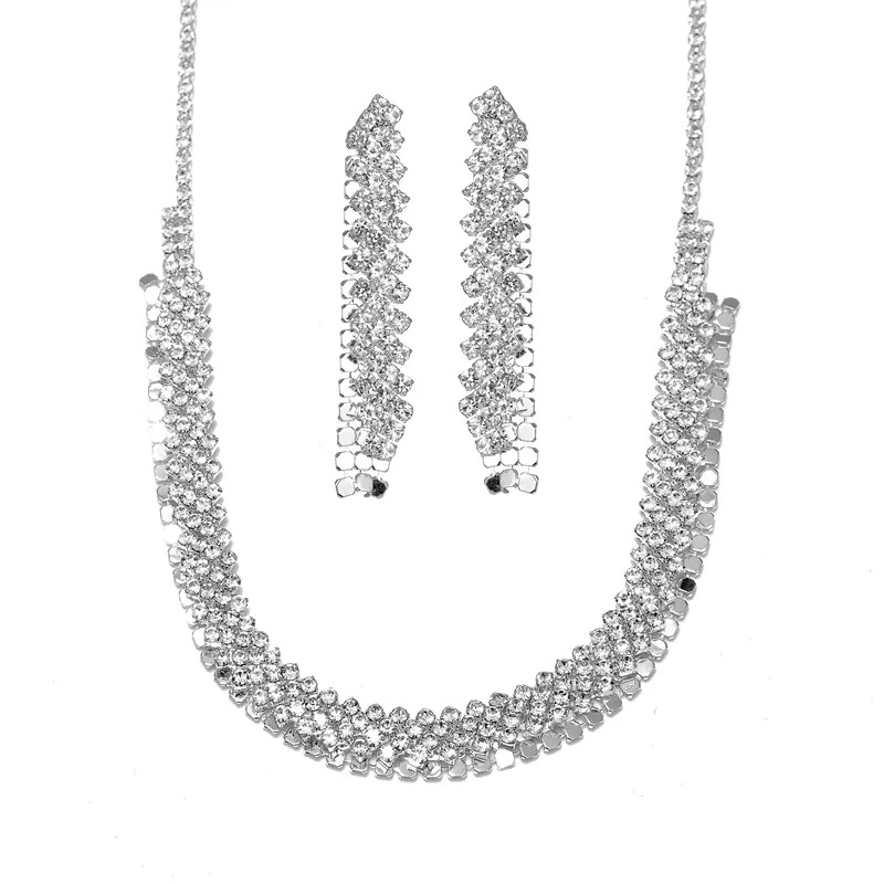 Rhinestone Necklace Earrings Set LN0024B