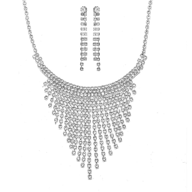 Rhinestone Necklace Earrings Set LN0026