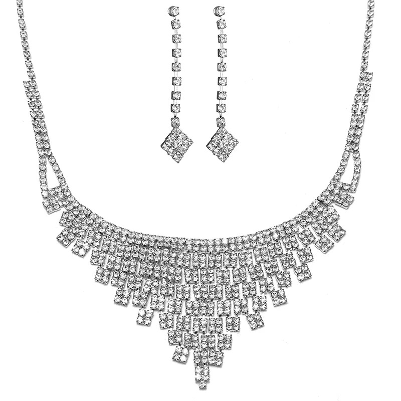 Rhinestone Necklace Earrings Set LN0027B