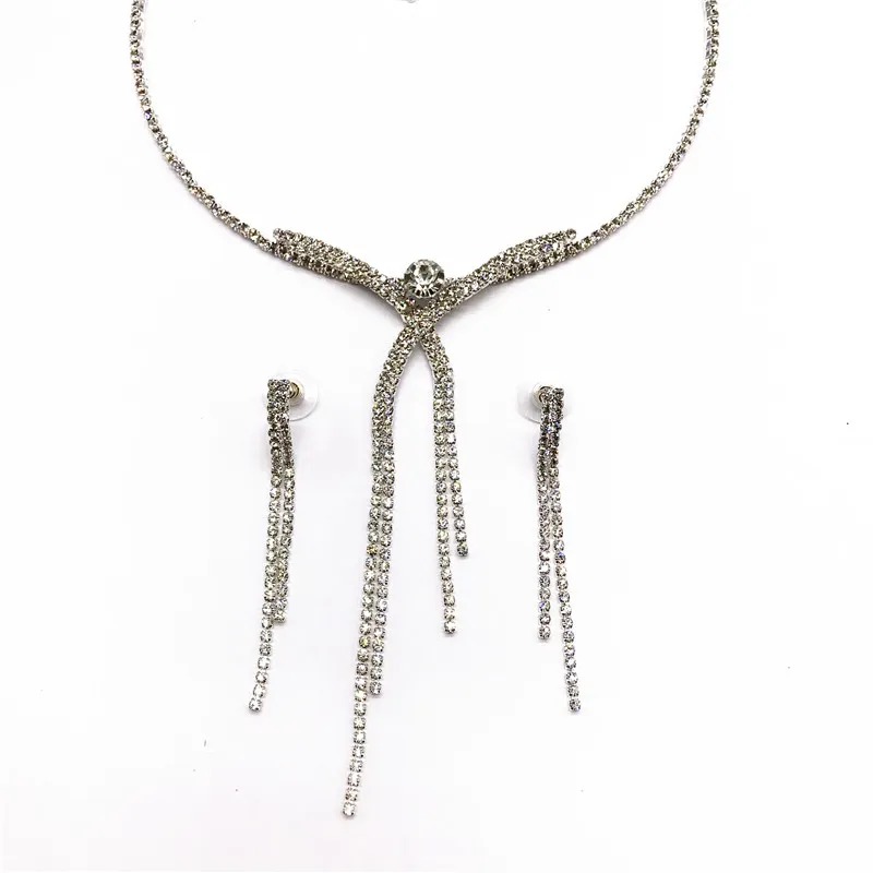 Rhinestone Necklace Earrings Set LN0029