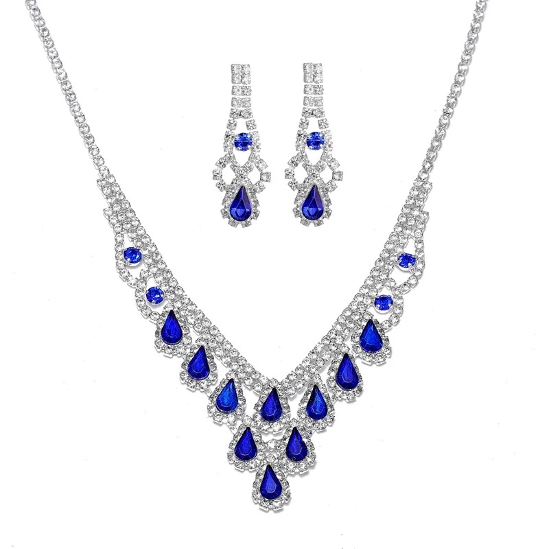 Rhinestone Necklace Earrings Set LN0030B