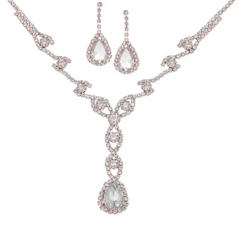 Rhinestone Necklace Earrings Set LN0215B